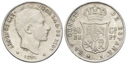 697 ALFONSO XII. 20 Centavos De Peso. 1884. Manila. Cal-91. Ar. 4,95g. Rayas En Reverso. BC+/MBC-. - Autres & Non Classés