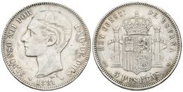 704 ALFONSO XII. 5 Pesetas. 1881 *18-81 (tenues). Madrid EMM. Cal-32. Ar. 24,76g. Marquitas. MBC. - Sonstige & Ohne Zuordnung