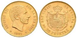 711 ALFONSO XII. 25 Pesetas. 1881 *18-81. Madrid MSM. Cal-14. Au. 8,06g. EBC. - Otros & Sin Clasificación