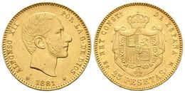 713 ALFONSO XII. 25 Pesetas. 1881. *18-81. Madrid MSM. Cal-14. Au. 8,04g. MBC+. - Andere & Zonder Classificatie