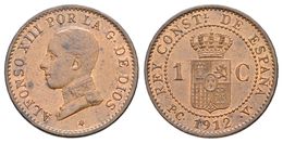 718 ALFONSO XIII. 1 Céntimo. 1912 *2. Madrid PCV. Cal-79. Ae. 0,99g. SC. - Other & Unclassified