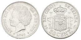 721 ALFONSO XIII. 50 Céntimos. 1894 *18-94. Madrid PGV. Cal-58. Ar. 2,51g. Brillo Original. EBC+. - Andere & Zonder Classificatie