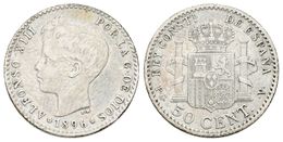 722 ALFONSO XIII. 50 Céntimos. 1896. Madrid PGV. Cal-59. Ar. 2,47g. MBC. - Other & Unclassified