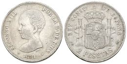 728 ALFONSO XIII. 2 Pesetas. 1891 *18-91. Madrid PGM. Cal-31. Ar. 9,83g. MBC/MBC-. Escasa. - Other & Unclassified