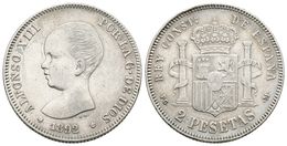 729 ALFONSO XIII. 2 Pesetas. 1892 *18-92. Madrid PGM. Cal-32. Ar. 10,02g. MBC. - Otros & Sin Clasificación