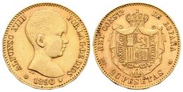 736 AFONSO XIII. 20 Pesetas. 1890 *18-90 (la Segunda Algo Tenue). Madrid MPM. Cal-5. Au. 6,45g. MBC+. - Altri & Non Classificati