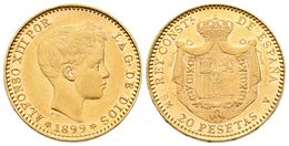 737 AFONSO XIII. 20 Pesetas. 1899 *18-89. Madrid SMV. Cal-7. Au. 6,45g. Marquitas. MBC+. - Sonstige & Ohne Zuordnung