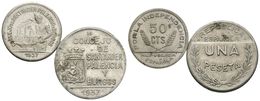 750 SANTANDER, PALENCIA Y BURGOS. Serie 50 Cts (sin Ensayador) Y 1 Pta. 1937. Cal-14. Cu-Ni. MBC+/SC-. - Otros & Sin Clasificación