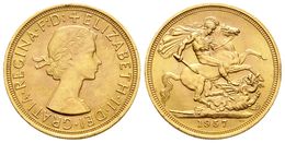 840 GRAM BRETAÑA. Elizabeth II. Sovereign. 1957. Seaby 2124. Au. 7,98g. EBC/SC-. - Otros & Sin Clasificación