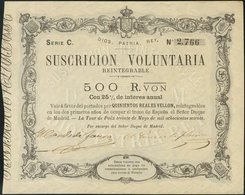 947 500 Reales. 30 De Mayo De 1870. Billete Carlista. Serie C. (Edifil 198). EBC+ (charnela Al Dorso, Sin Importancia). - Otros & Sin Clasificación