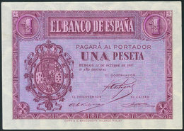 951 1 Peseta. 12 De Octubre De 1937. Banco De España, Burgos. Serie A. (Edifil 2017: 425). EBC+. - Autres & Non Classés