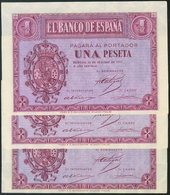 952 1 Peseta. 12 De Octubre De 1937. Banco De España, Burgos. Serie F, Trío Correlativo. (Edifil 2017: 425a). SC. - Altri & Non Classificati