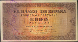 957 100 Pesetas. 20 De Mayo De 1938. Banco De España, Burgos. Serie A. (Edifil 2017: 432). SC. - Autres & Non Classés