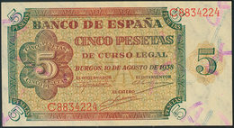 959 5 Pesetas. 10 De Agosto De 1938. Banco De España, Burgos. Serie C. (Edifil 2017: 435a). SC. - Sonstige & Ohne Zuordnung