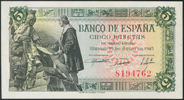 965 5 Pesetas. 15 De Junio De 1945. Sin Serie. (Edifil 2017: 449). SC. - Autres & Non Classés