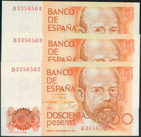 975 200 Pesetas. 16 De Septiembre De 1980. Serie D, Trío Correlativo. (Edifil 2017: 480a). SC. - Autres & Non Classés