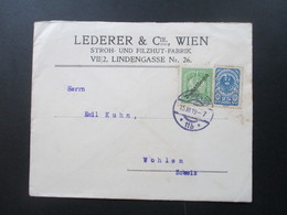 Österreich 1919 Beleg Von Wien - Wohlen Schweiz. Lederer & Cie Stroh Und Filzhut Fabrik - Covers & Documents