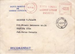 AMOUNT 2, BUCHAREST, BANK HEADER, RED MACHINE STAMPS ON REGISTERED ON COVER, LETTER, 1985, ROMANIA - Briefe U. Dokumente