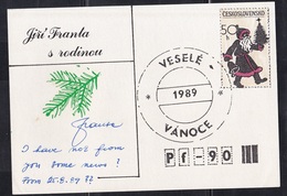 CZECHOSLOVAKIA, 1989, Post Card, Christmas Greeting, Printed Stamp - Briefe