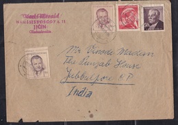 CZECHOSLOVAKIA, 1962, Cover With 4 Different Stamps Posted To India, + One Label On Reverse - Briefe