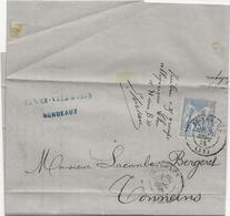 LETTRE  AFFRANCHIE TYPE SAGE N° 68 -N/B ANNEE 1876 - CAD BORDEAUX - COTE :90 €  TB - 1876-1878 Sage (Typ I)