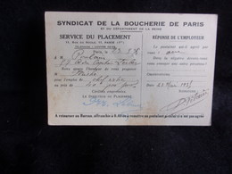 Document Peu Courant . Métiers . Syndicat De La Boucherie De Paris .Rue Du Roule. Voir 2 Scans . - Gewerkschaften