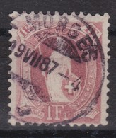 SUISSE 1882-1904 : 'HELVETIE DEBOUT', 1Fr Lilas (ZNr 71A), Belle Oblitération Morges 19.VII.87 - Ungebraucht