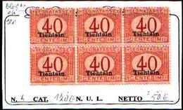 84838) TIENTSIN -20 C. Segnatasse, Soprastampati TIENTSIN   N.4-MNH**- BLOCCO DI 6 - Tientsin