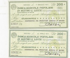 MINIASSEGNI - BANCA AGRICOLA POPOLARE DI MATINO E LECCE - DATE DIVERSE- FDS - [10] Checks And Mini-checks