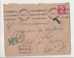 Lettre (1956) De Fontainebleau à Montargis - Affranchie à 15 Frs, Taxée à 20 Frs, Refusée, Mise Aux Rebuts - 1859-1959 Covers & Documents