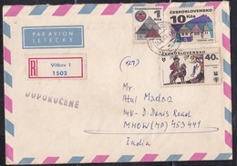 CZECHOSLOVAKIA, 1981,  Registered Airmail  Cover To India With 3 Stamps, # 313 - Omslagen