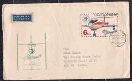 CZECHOSLOVAKIA, 1974,  Airmail Postal Stationery  Cover  To India With 6 Kc Aircraft Imprinted  Stamp,  #319 - Enveloppes