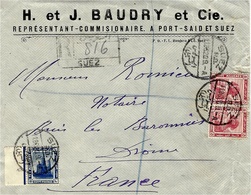 1920- Enveloppe à En-tête  RECC. De SUEZ ( Egypte ) Affr.20 Mill.  Pour La France - Brieven En Documenten