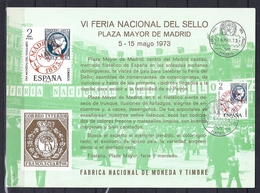 180030390  ESPAÑA  DOCUMENTO CONMEMORATIVO EXPOXICION FERIA DEL SELLO 1973. PLAZA MAYOR DE MADRID - Hojas Conmemorativas