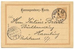 Austria 1897 2kr Franz Josef Postal Card Wien (Vienna) To Hamburg Germany - Cartes Postales