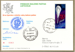 Ballonpost 1989 Carte Postal Illustre Par Ballon De Vilnius - Brieven En Documenten