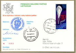 Ballonpost 1989 Carte Postal Illustre Par Ballon De Vilnius - Cartas & Documentos
