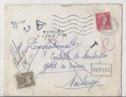 Lettre D'Orléans Pour Montargis (1956) - Affranchie à 15 Frs, Taxée à 20 Frs Et Refusée Pour Taxe - 1859-1959 Covers & Documents