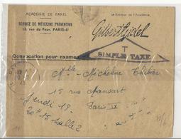 Convocation De L'Académie De Paris - 1943 - Cachet Triangulaire SIMPLE TAXE - 1859-1959 Covers & Documents