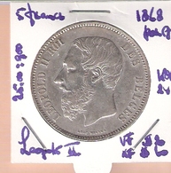 BELGIE 5 FRANCS 1868 POS.A LEOPOLD II - 5 Francs