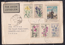 CZECHOSLOVAKIA, 1971, Airmail Cover To India, With 9 Stamps Including   2 Kcs Henri Rousseau And 5 Flowers Stamp, # 334 - Airmail