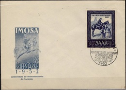 SAAR SARRE 303 Premier Jour FDC ETB Saar Tag Der Briefmarke 1952 Journée Du Timbre Kongress Vom 4.4.52 ? - FDC
