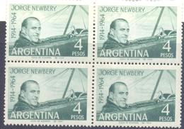 1964. Argentina, Mich.837, Pilot Jorge Newbery, 4v In Block,  Mint/** - Ongebruikt