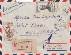 MADAGASCAR - LETTRE RECOMMANDE NOSSI-BE 3.06.1952 + 2 TIMBRES VERSO / 1 - Lettres & Documents