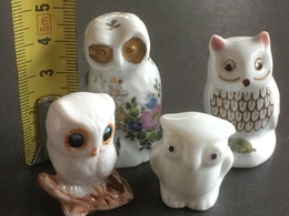 LOT 4 CHOUETTES En Porcelaine Blanche. - Pájaros – Buhos