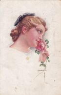 CPA SIGNED ILLUSTRATION, USABAL- WOMAN WITH ROSE, CENSORED WW1 - Usabal