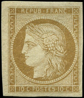 * EMISSION DE 1849 - 1    10c. Bistre-jaune, Petit Cdf, TTB, Certif. P. Scheller - 1849-1850 Ceres