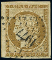 EMISSION DE 1849 - 1    10c. Bistre, Obl. PC 1977, 3 Grandes Marges, Filet De Voisin à Gauche, TTB - 1849-1850 Ceres