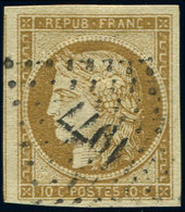 EMISSION DE 1849 - 1    10c. Bistre, Obl. PC 1977, 3 Grandes Marges, Filet De Voisin à Gauche, TTB - 1849-1850 Cérès