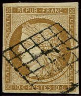 EMISSION DE 1849 - 1    10c. Bistre Jaune, Oblitéré GRILLE, TB - 1849-1850 Ceres